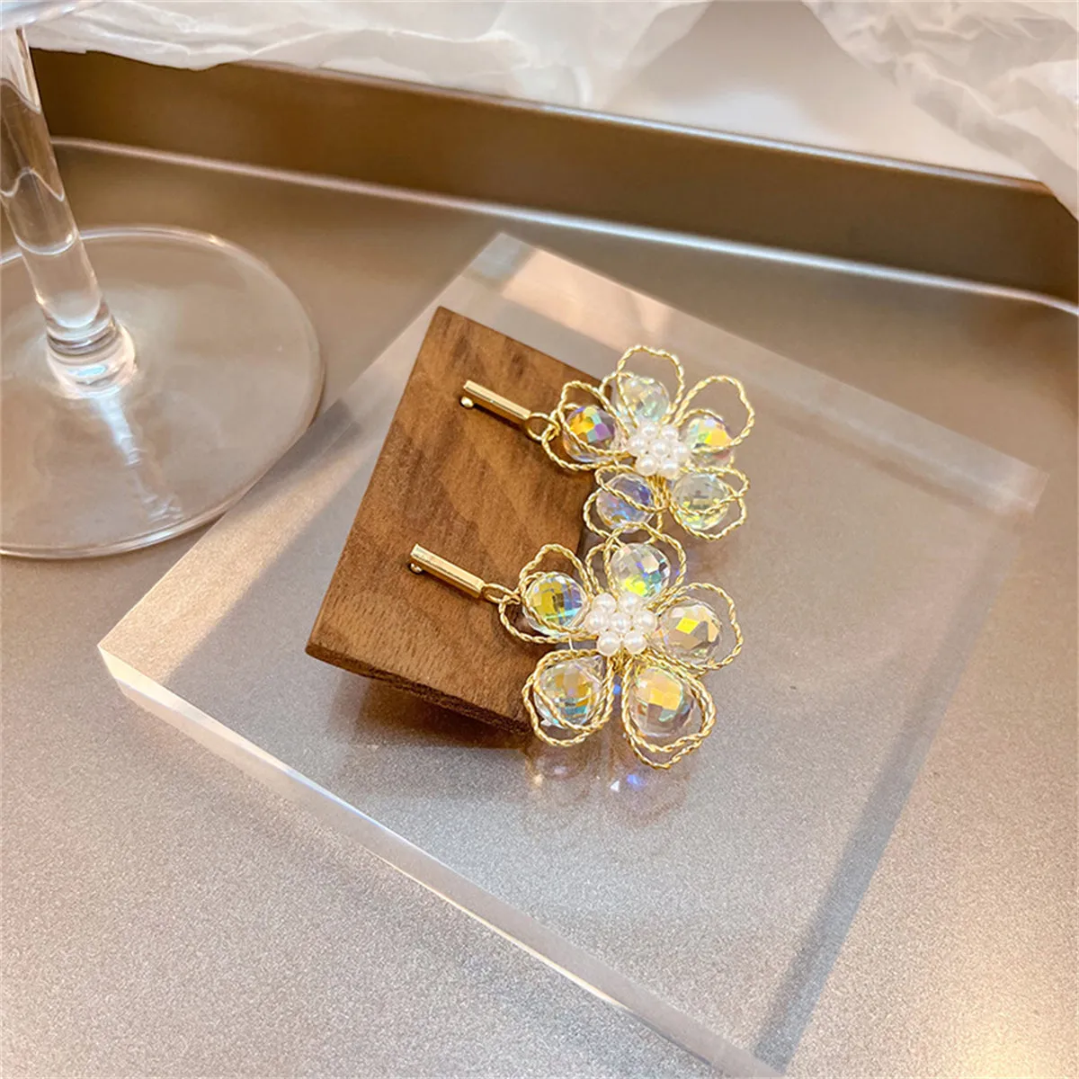 Colored Crystal & Pearl 18K Gold-Plated Floral Drop Earrings
