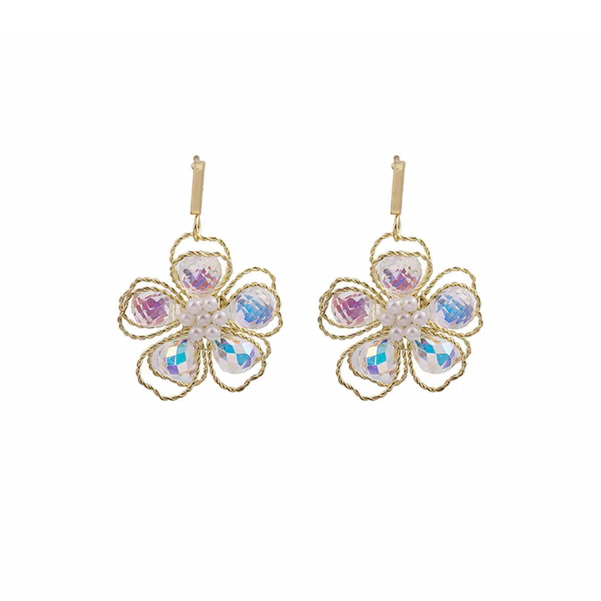 Colored Crystal & Pearl 18K Gold-Plated Floral Drop Earrings