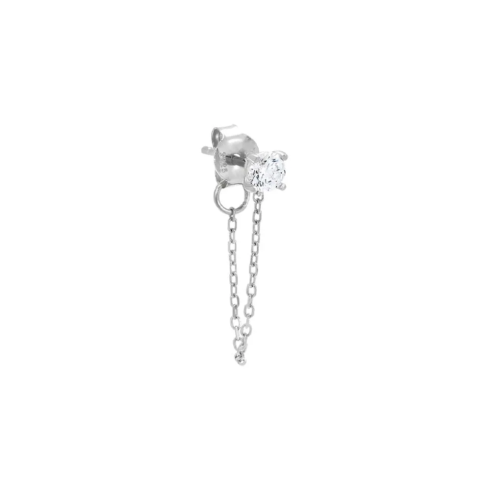 Colored Solitaire Front Back Chain Stud Earring
