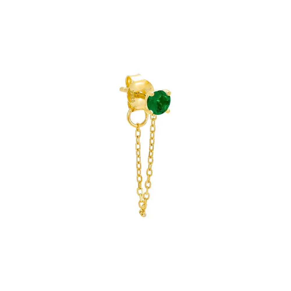 Colored Solitaire Front Back Chain Stud Earring