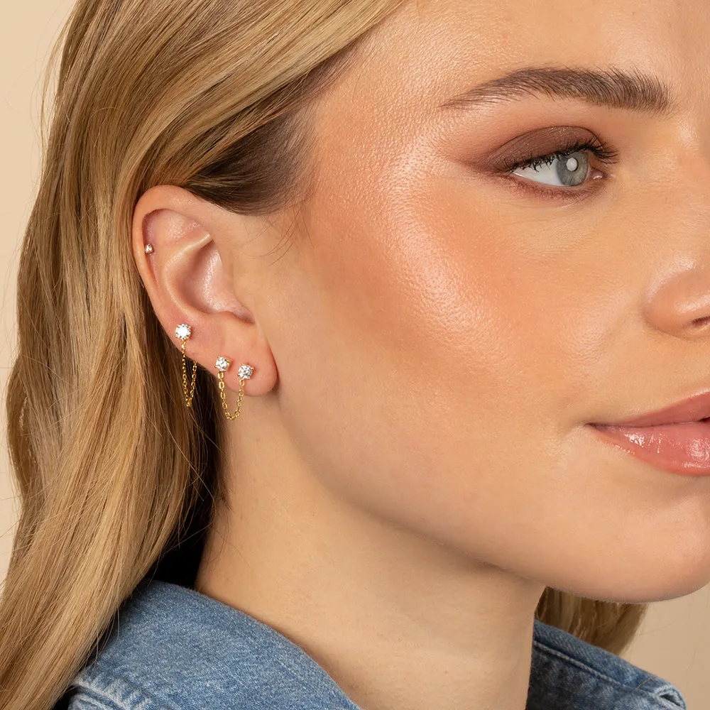 Colored Solitaire Front Back Chain Stud Earring