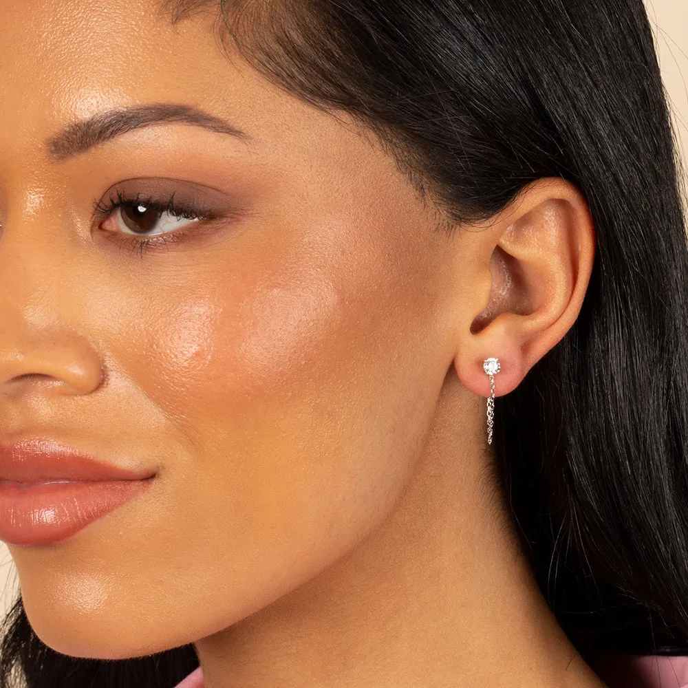Colored Solitaire Front Back Chain Stud Earring