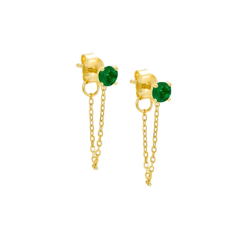 Colored Solitaire Front Back Chain Stud Earring