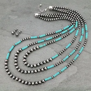 Corinth 3 Strand Layered Necklace - Turquoise