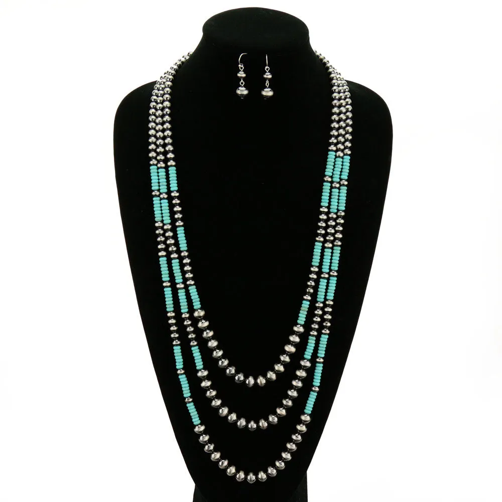 Corinth 3 Strand Layered Necklace - Turquoise