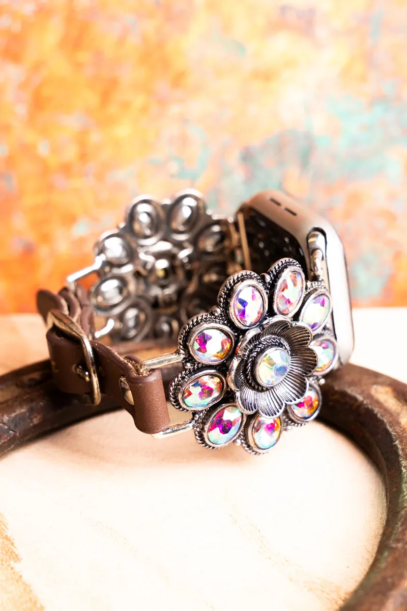 Crystal Bella Bloom Faux Leather Band for Smart Watch, 38mm-41mm