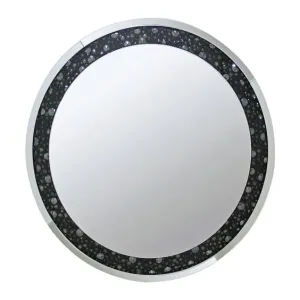 Crystal Design - Crystal Black Crush Diamond Round Silver Mirror for Wall Decoration | Wall Hang with Diamond Décor (30 in)