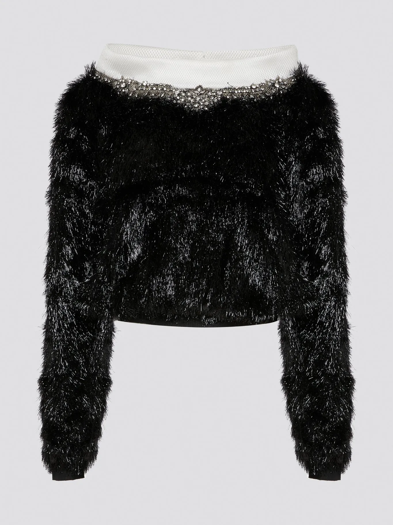 Crystal Embellished Faux Fur Sweater