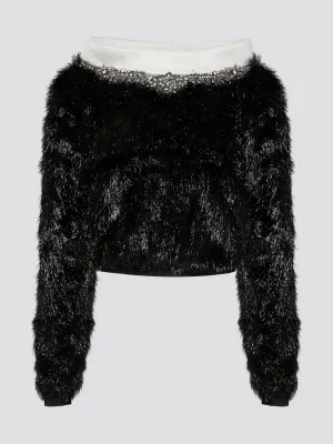 Crystal Embellished Faux Fur Sweater