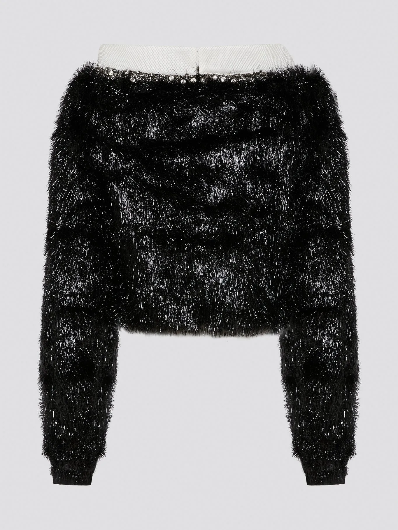 Crystal Embellished Faux Fur Sweater
