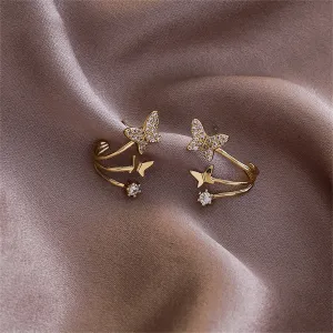 Cubic Zirconia & 18K Gold-Plated Butterfly Stud Earrings