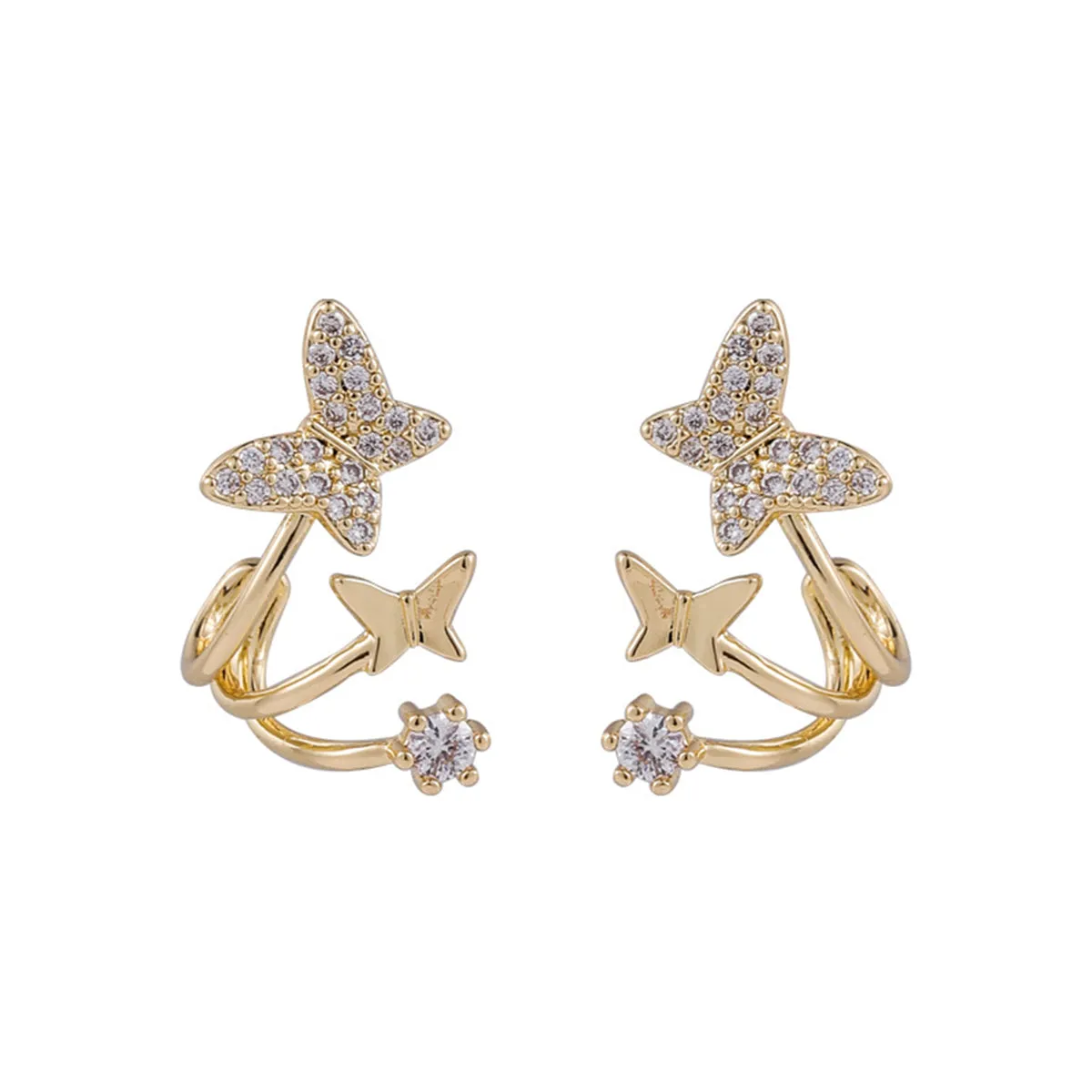 Cubic Zirconia & 18K Gold-Plated Butterfly Stud Earrings