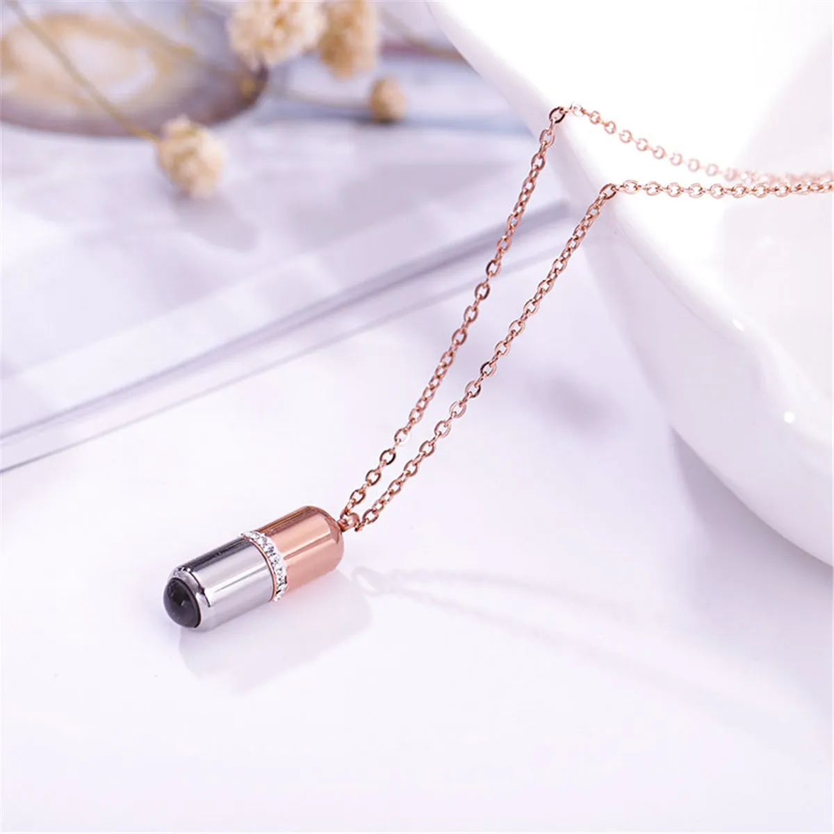 Cubic Zirconia & 18K Rose Gold-Plated Capsule Pendant Necklace