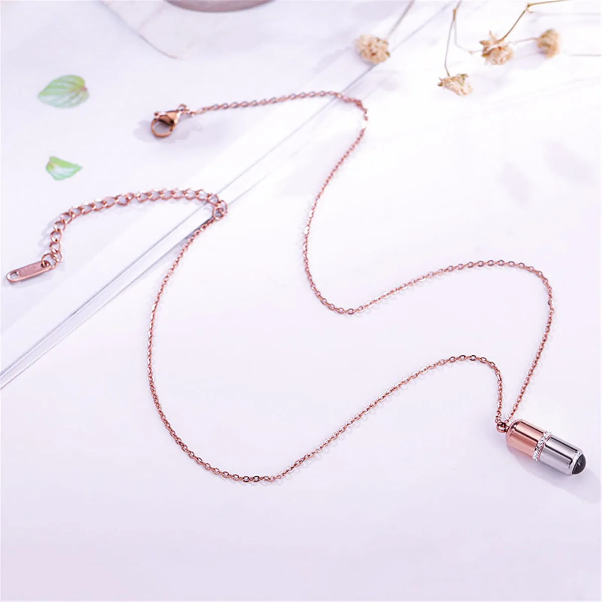 Cubic Zirconia & 18K Rose Gold-Plated Capsule Pendant Necklace