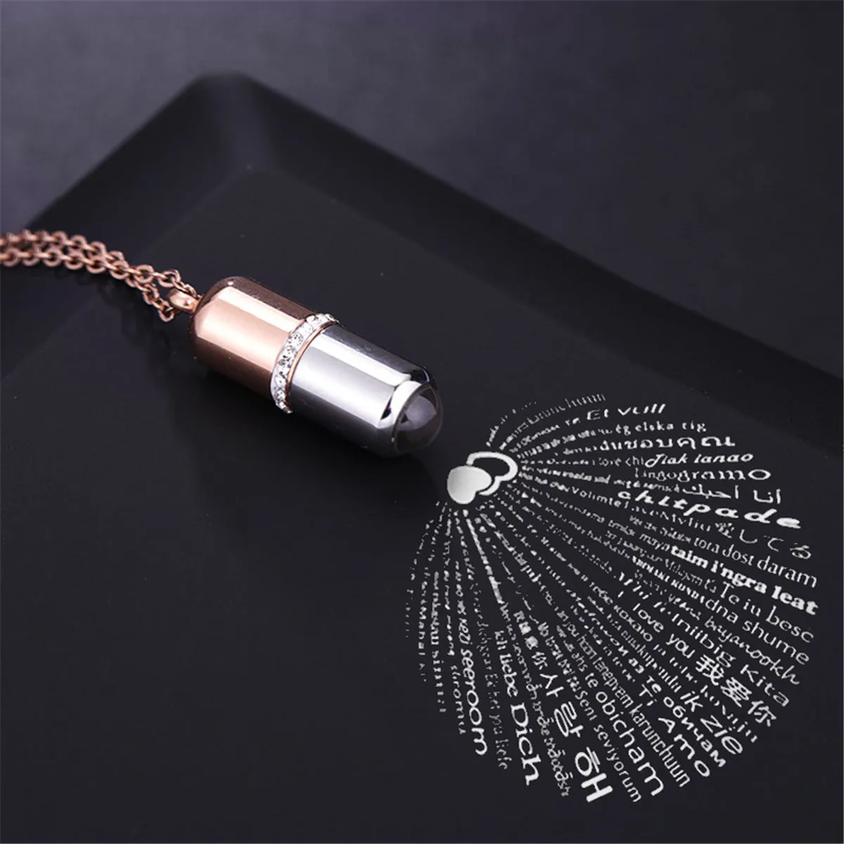 Cubic Zirconia & 18K Rose Gold-Plated Capsule Pendant Necklace