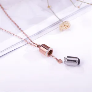 Cubic Zirconia & 18K Rose Gold-Plated Capsule Pendant Necklace