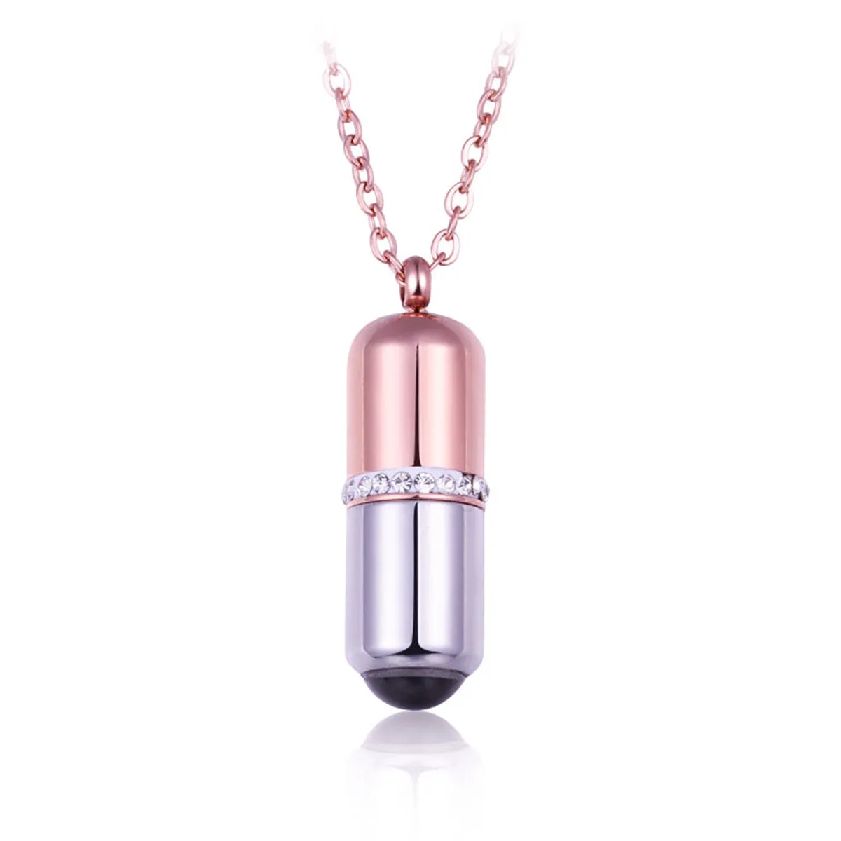Cubic Zirconia & 18K Rose Gold-Plated Capsule Pendant Necklace