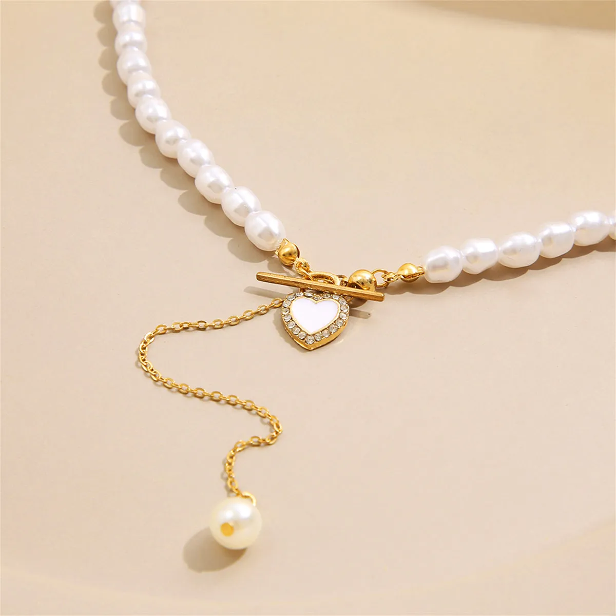 Cubic Zirconia & Pearl 18K Gold-Plated Heart Lariat Necklace