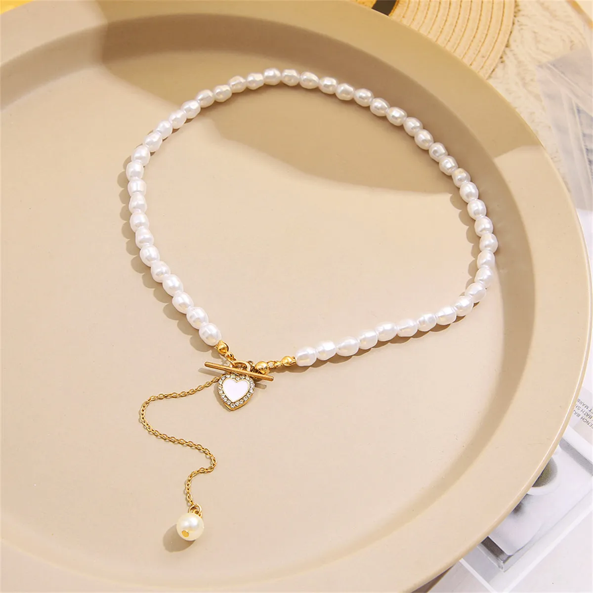 Cubic Zirconia & Pearl 18K Gold-Plated Heart Lariat Necklace