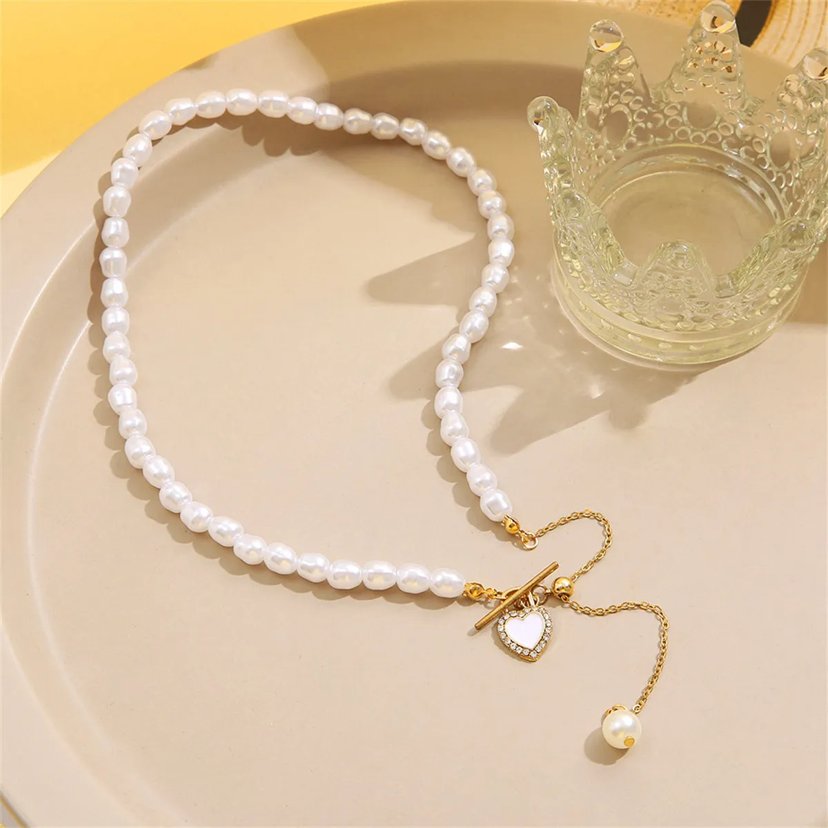 Cubic Zirconia & Pearl 18K Gold-Plated Heart Lariat Necklace