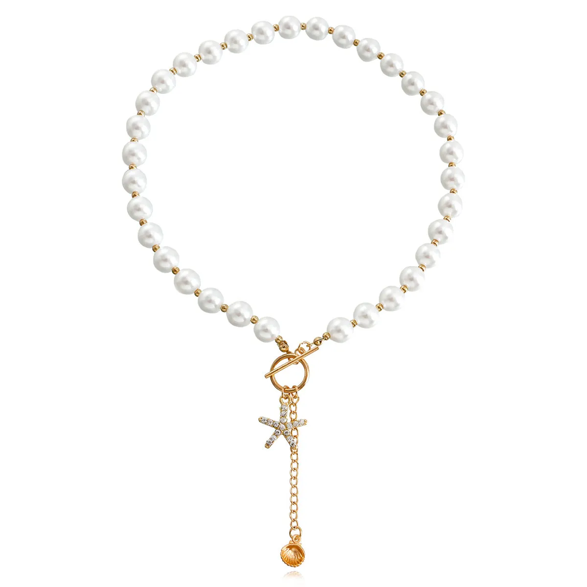 Cubic Zirconia & Pearl 18K Gold-Plated Starfish Toggle Lariat Necklace