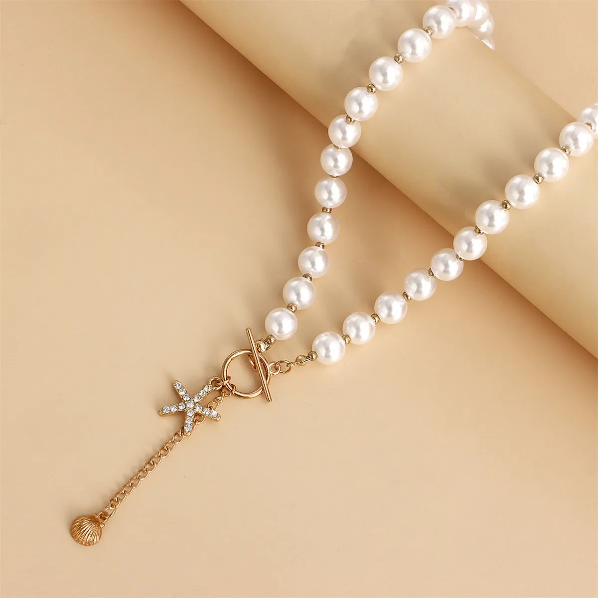 Cubic Zirconia & Pearl 18K Gold-Plated Starfish Toggle Lariat Necklace