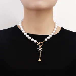 Cubic Zirconia & Pearl 18K Gold-Plated Starfish Toggle Lariat Necklace