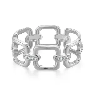 Cubic Zirconia & Silver-Plated Open Square Bangle