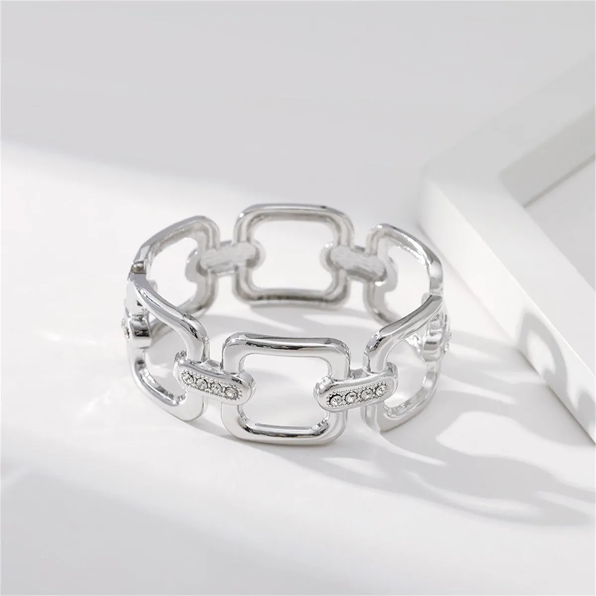 Cubic Zirconia & Silver-Plated Open Square Bangle