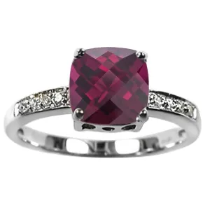 Cushion Created Ruby and Diamond Ring in Silver