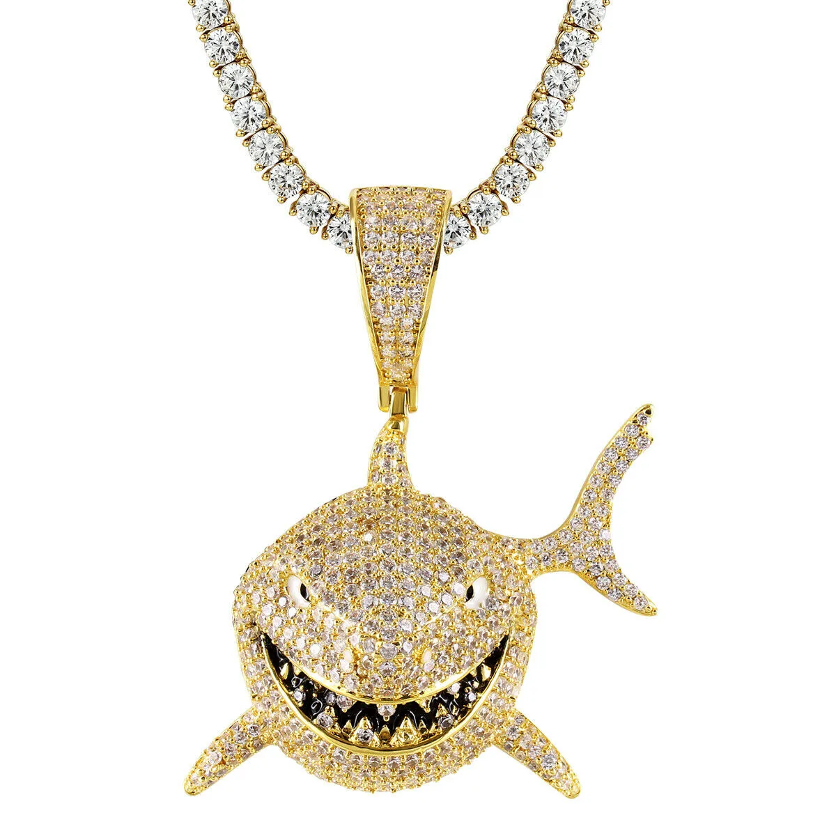 Custom 3D Big Shark Baby Shark Simulated Diamond With Chain