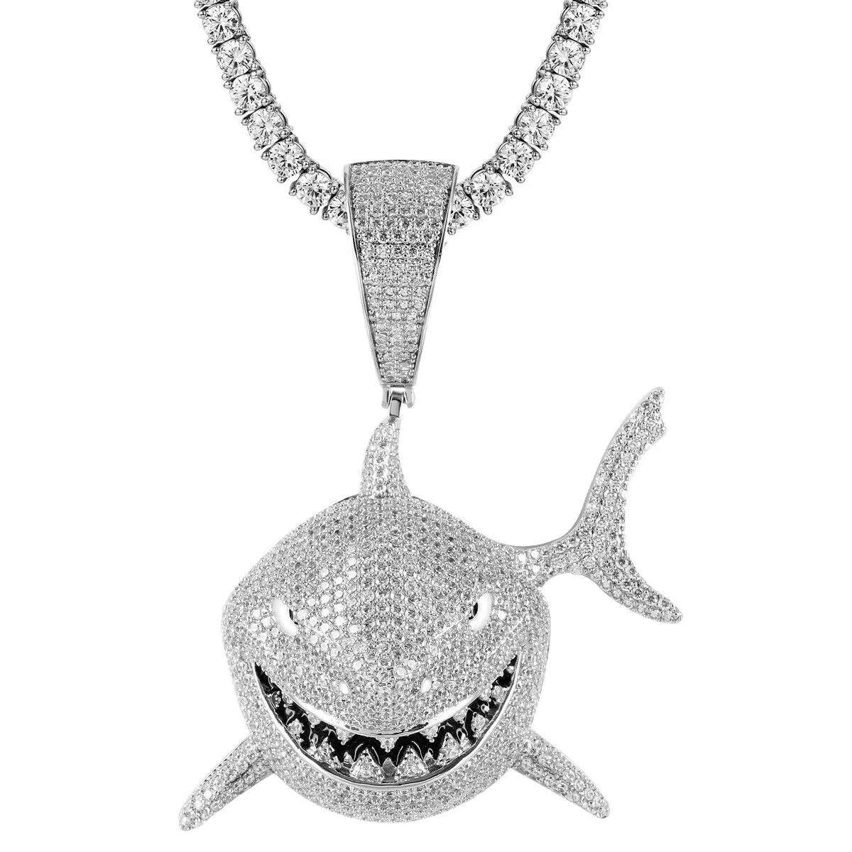 Custom 3D Big Shark Baby Shark Simulated Diamond With Chain