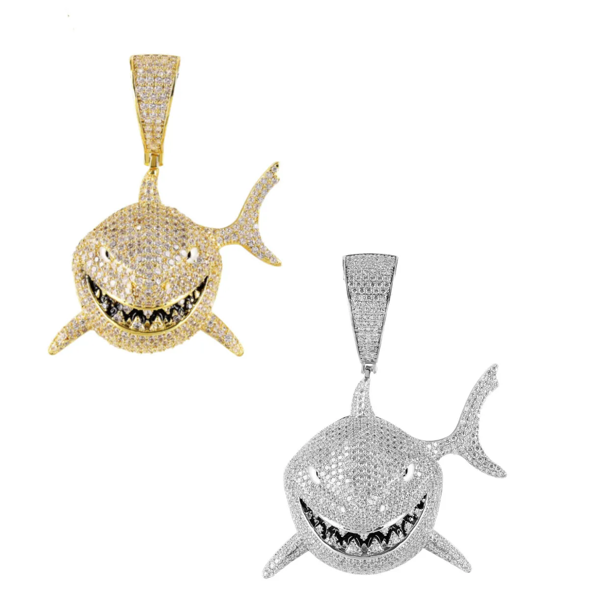 Custom 3D Big Shark Baby Shark Simulated Diamond With Chain