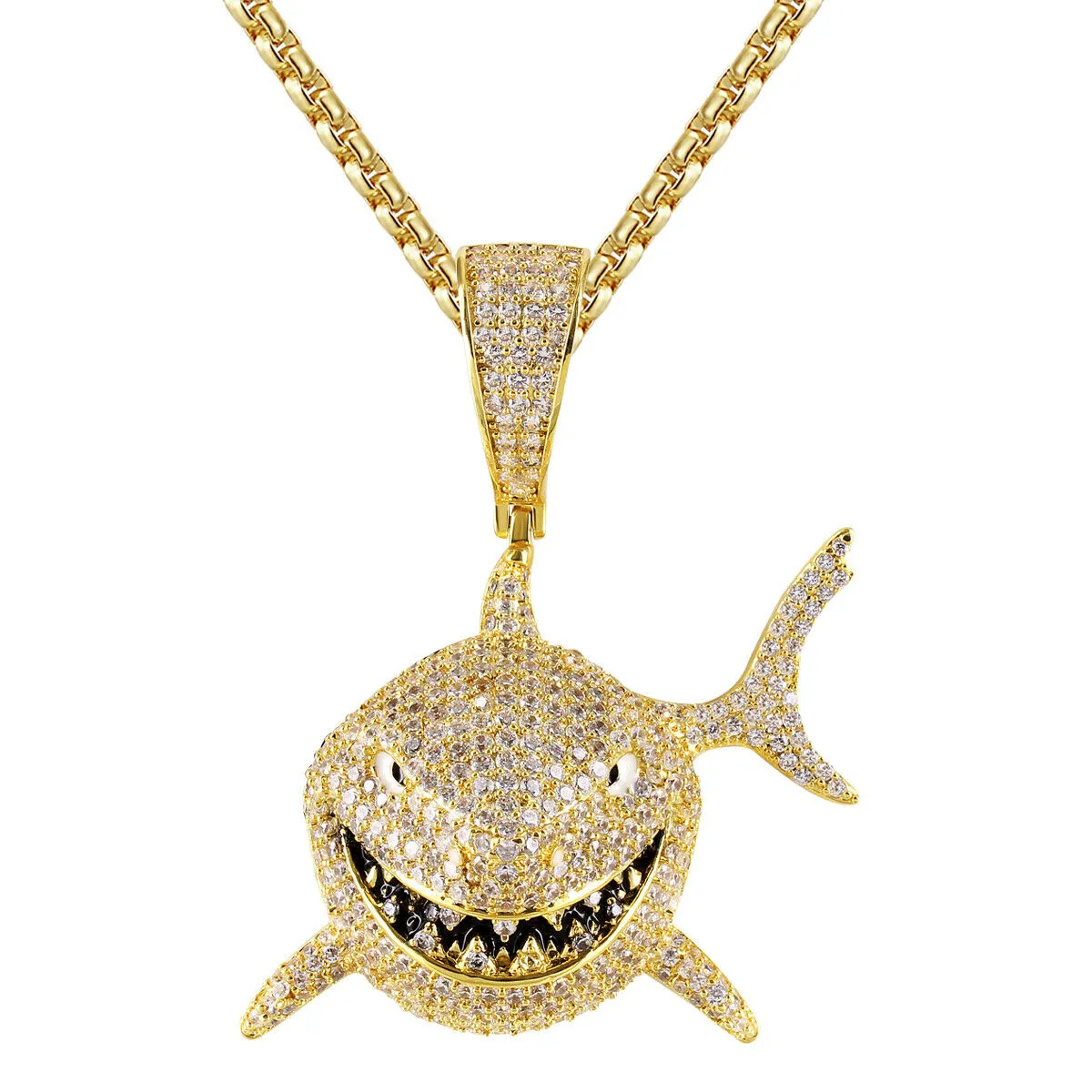 Custom 3D Big Shark Baby Shark Simulated Diamond With Chain