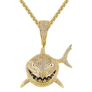 Custom 3D Big Shark Baby Shark Simulated Diamond With Chain