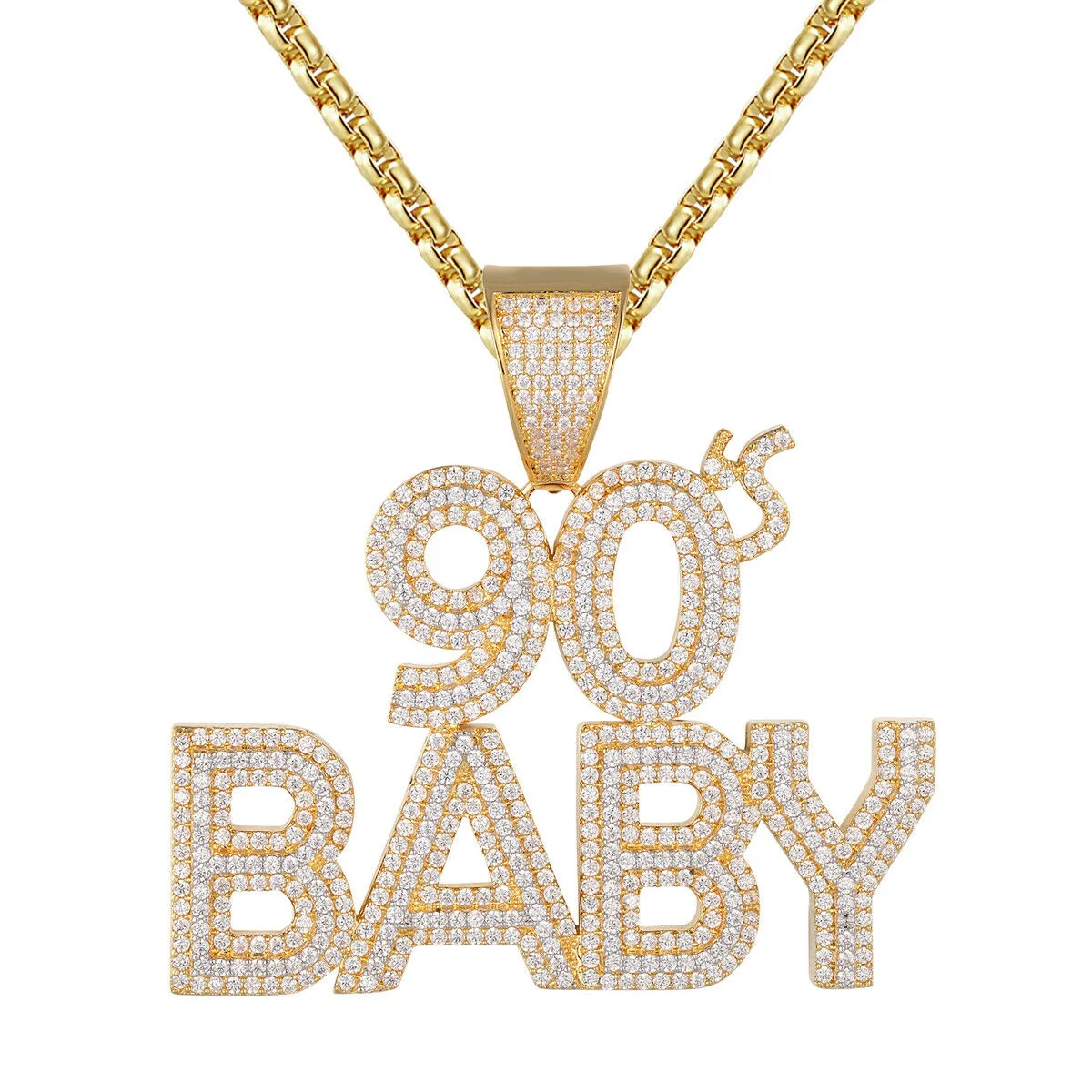 Custom 90's Baby   Simulated Diamond  Pendant With Chain