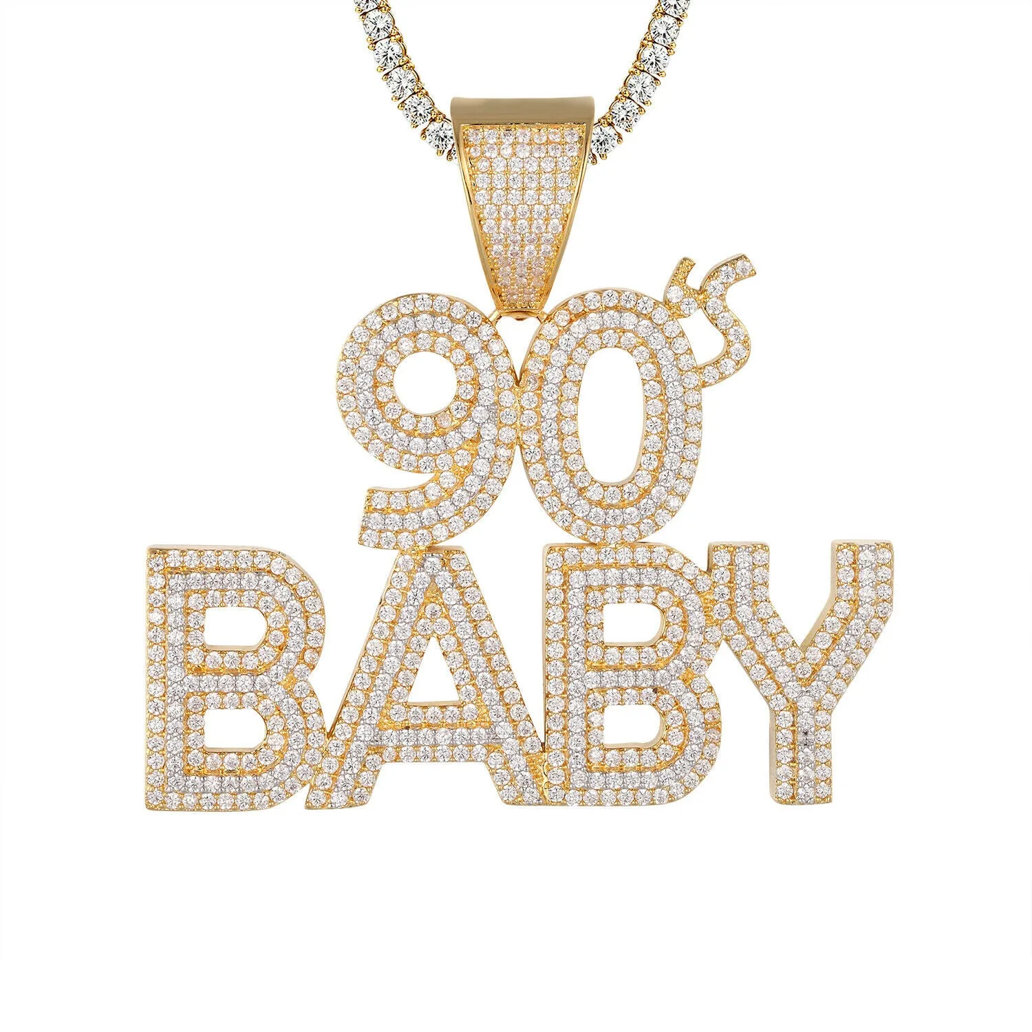 Custom 90's Baby   Simulated Diamond  Pendant With Chain