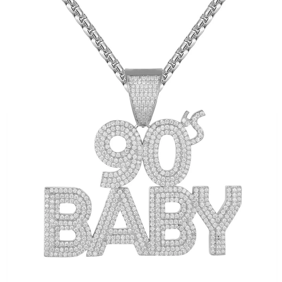 Custom 90's Baby   Simulated Diamond  Pendant With Chain