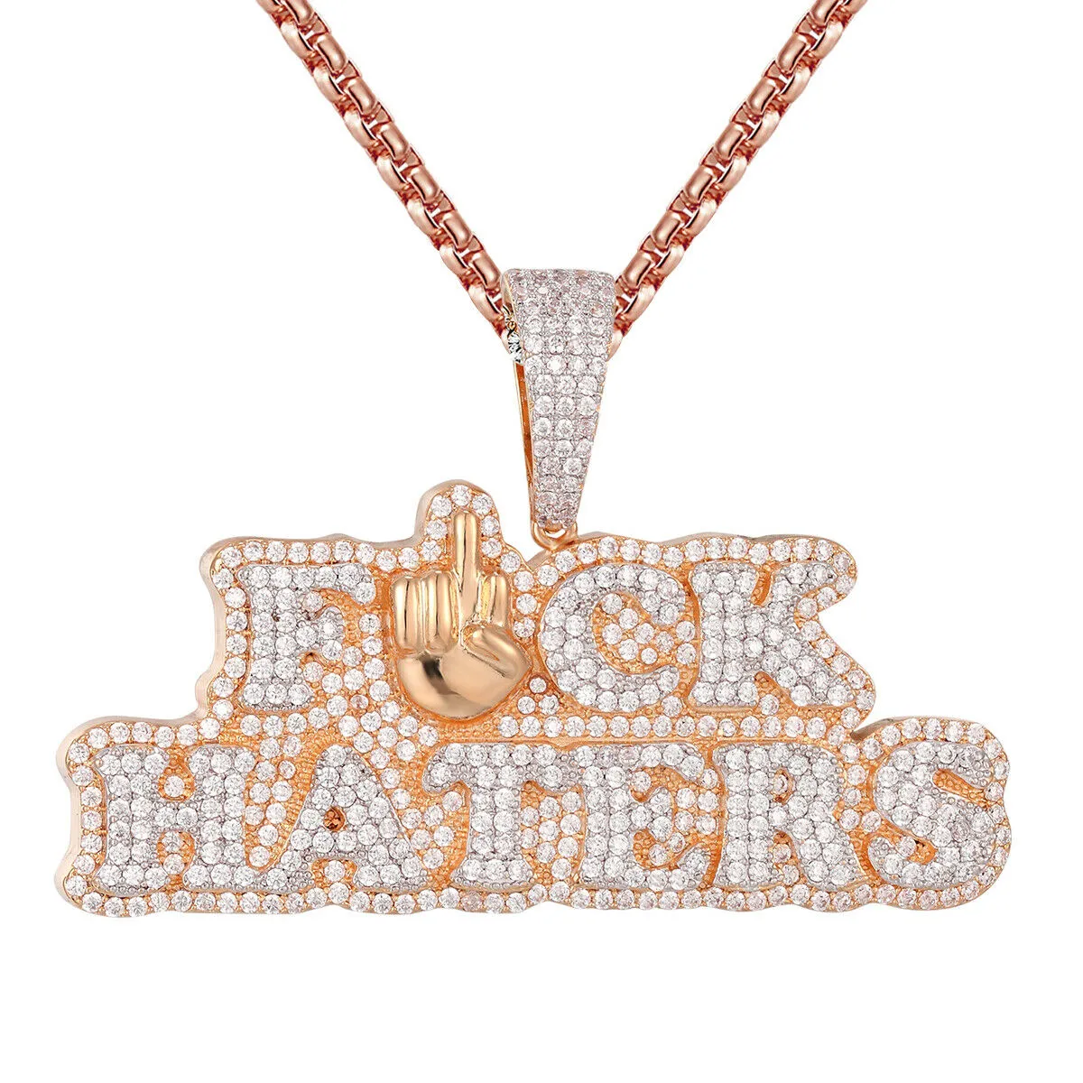 Custom Fuck Hater Simulated Diamond  Pendant With Chain
