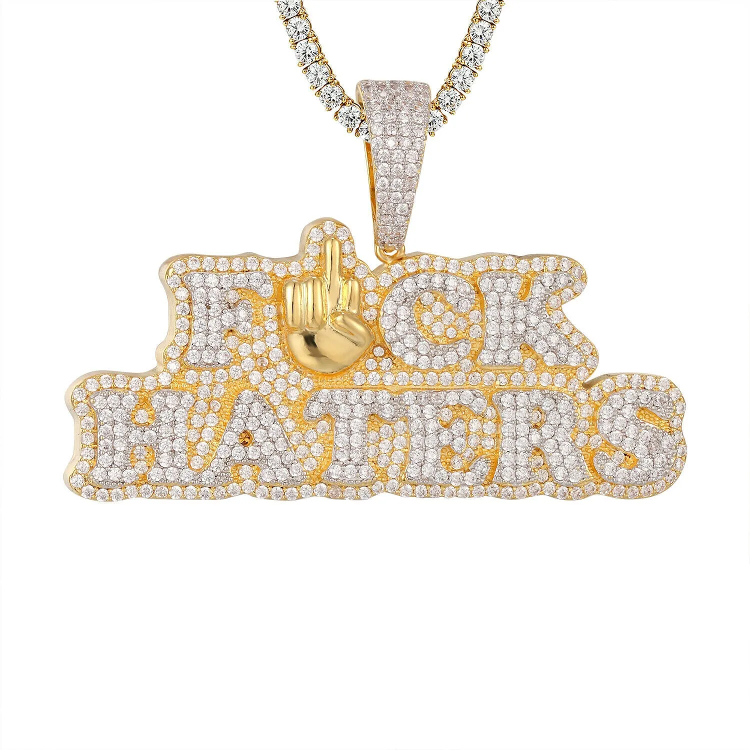 Custom Fuck Hater Simulated Diamond  Pendant With Chain