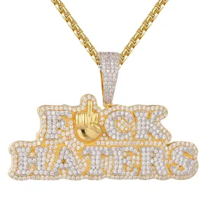 Custom Fuck Hater Simulated Diamond  Pendant With Chain