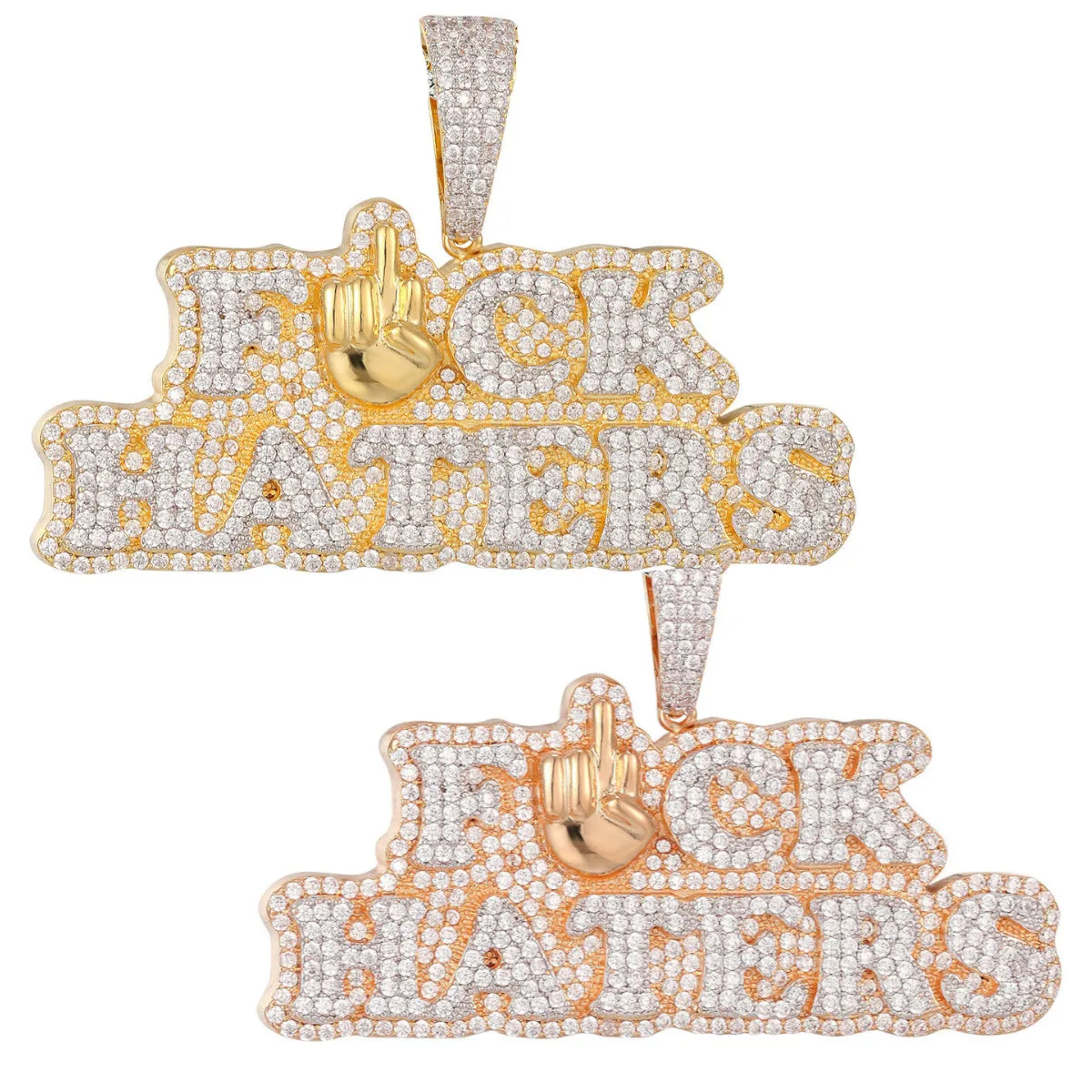 Custom Fuck Hater Simulated Diamond  Pendant With Chain