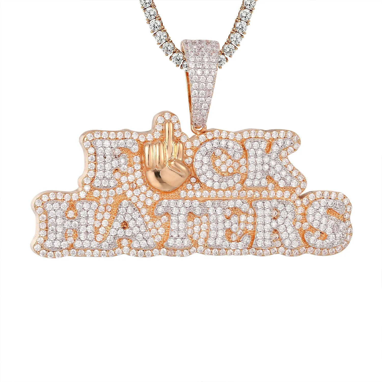 Custom Fuck Hater Simulated Diamond  Pendant With Chain