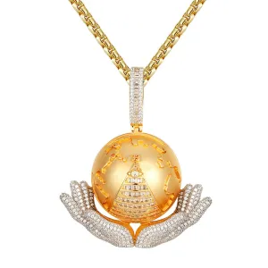 Custom Hand Holding World Pyramid  Fully Simulated Diamond With Chain