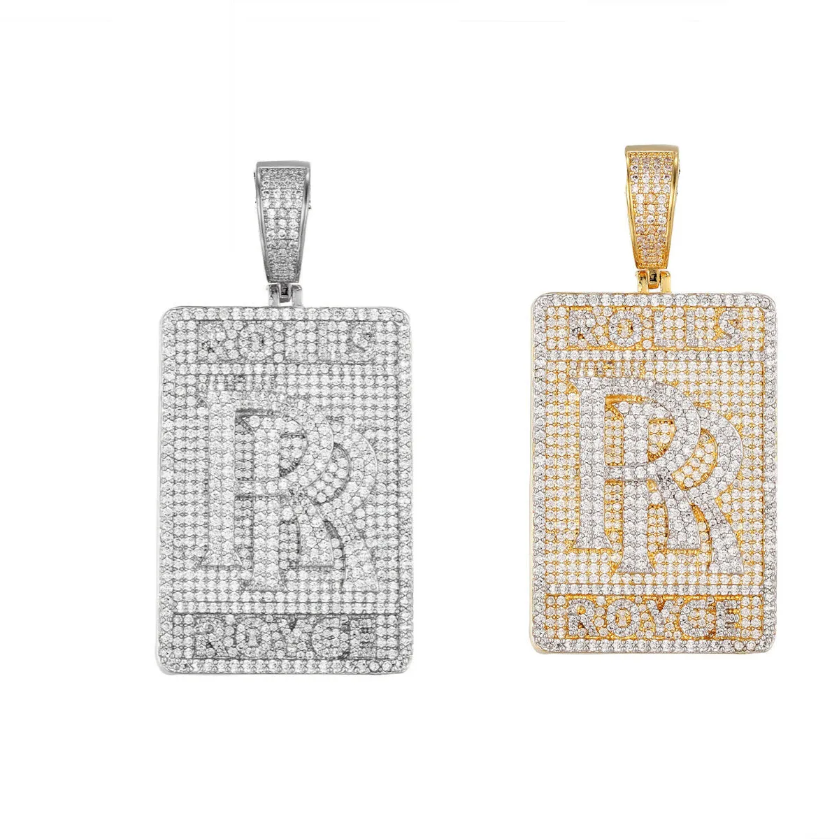 Custom  Luxury Car Logo RR Simulated Diamond  Pendant With Chain