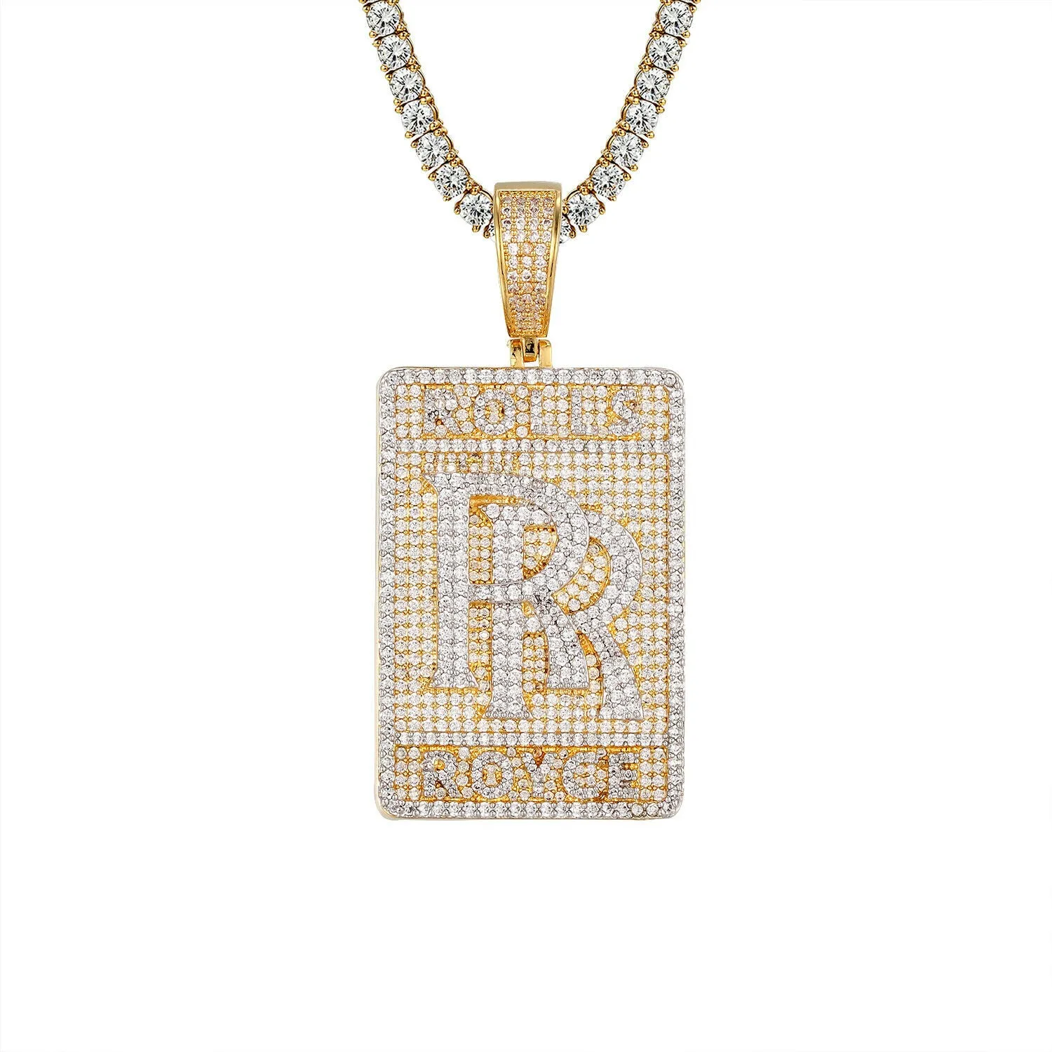 Custom  Luxury Car Logo RR Simulated Diamond  Pendant With Chain