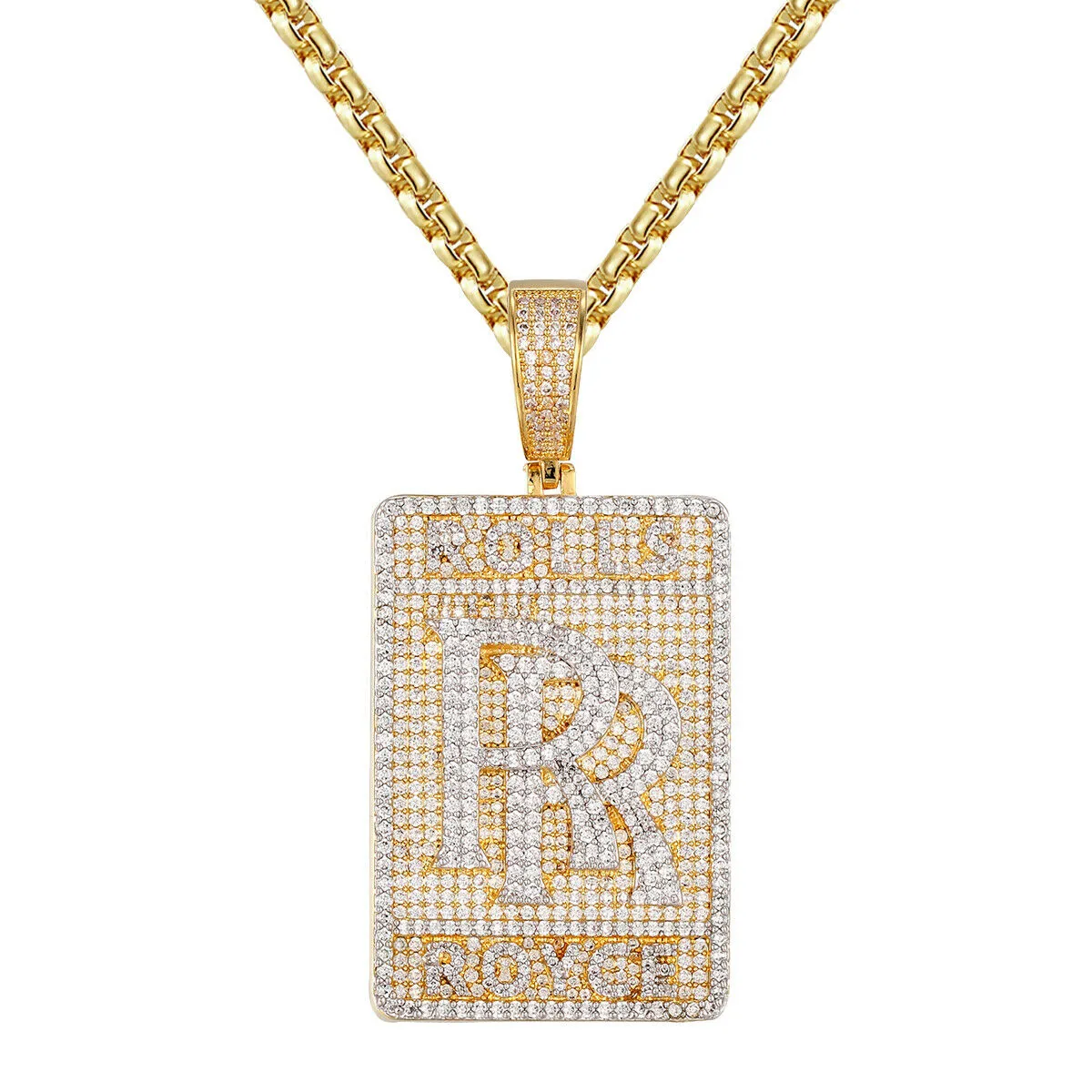 Custom  Luxury Car Logo RR Simulated Diamond  Pendant With Chain