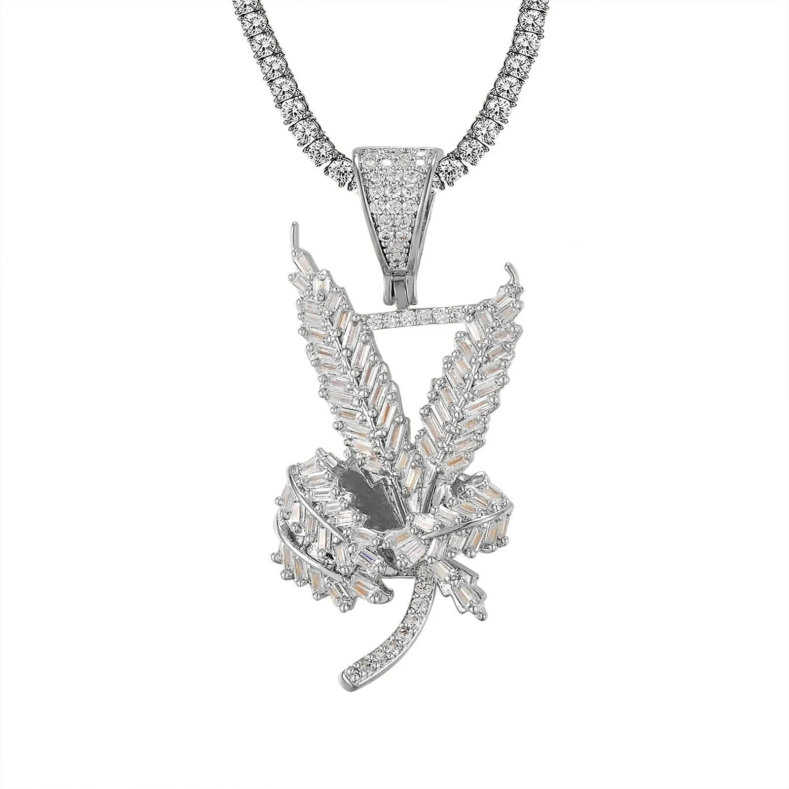 Custom Marijuana Cannabis Plant Simulated Diamond With Chain