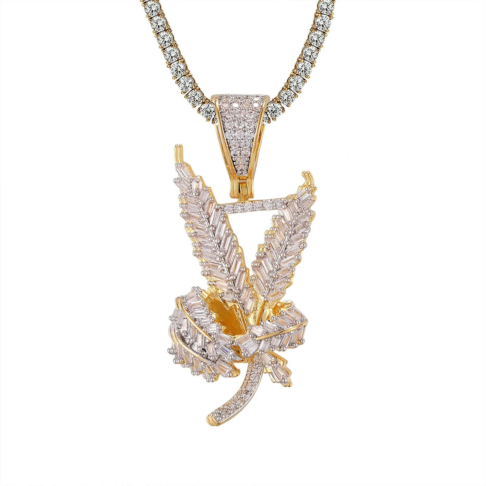 Custom Marijuana Cannabis Plant Simulated Diamond With Chain