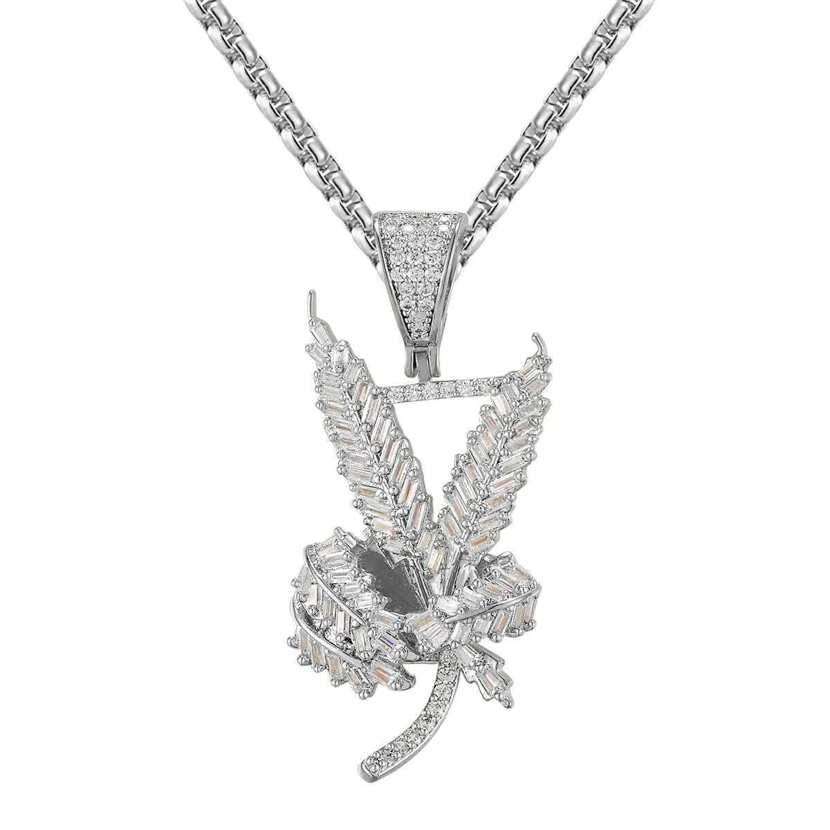 Custom Marijuana Cannabis Plant Simulated Diamond With Chain